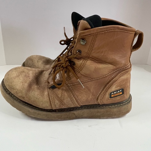 Ariat Rebar Waterproof Brown Leather Lace Up Heavy Duty Work Boots Men’s Sz 10.5 - Picture 1 of 8